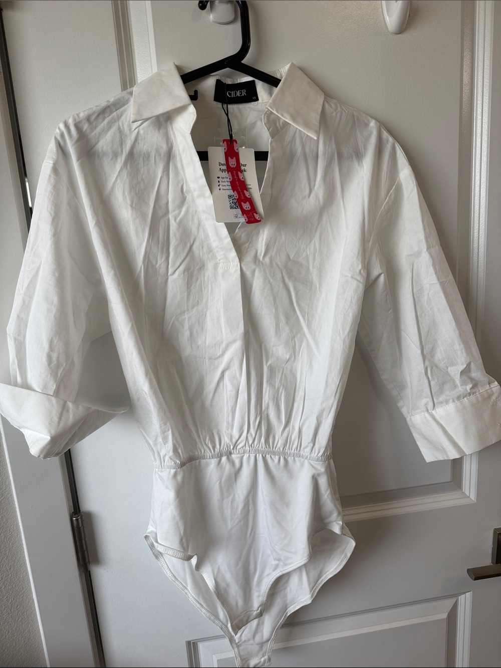 Cider White Collared Long-Sleeve Bodysuit